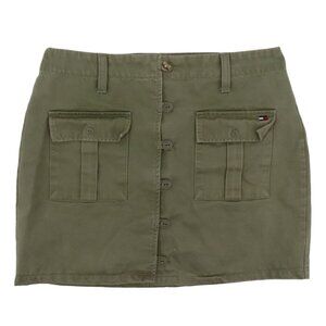 VTG Tommy Hilfiger Women 6 Solid Green Cargo Skirt All Cotton Pockets Y2K 2001